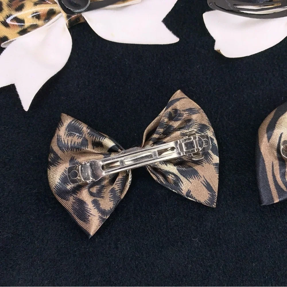 Lot Of 4 Animal Print Hair Bows Leopard Tiger Rockabilly Psychobilly Goth